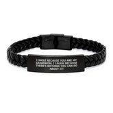 Funny Grandmom Gifts - Interlaced Leather Bracelet for Grandmom, I Smile Because You Are My Grandmom, Perfect Christmas Unique Gifts from Family - Image 1